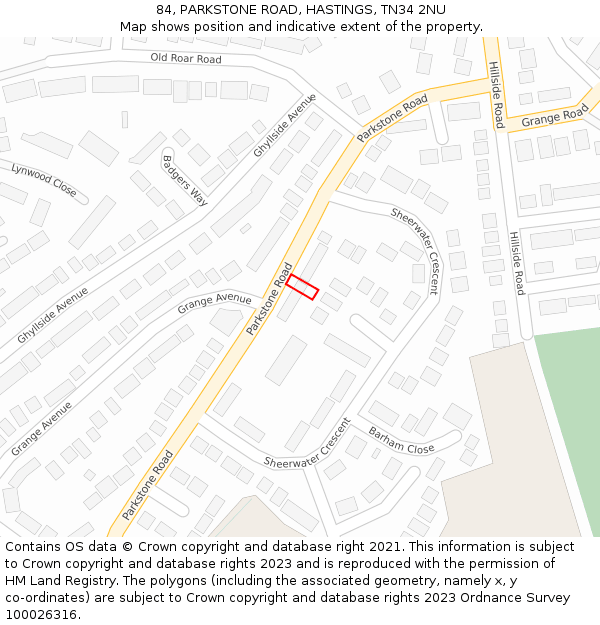 84, PARKSTONE ROAD, HASTINGS, TN34 2NU: Location map and indicative extent of plot