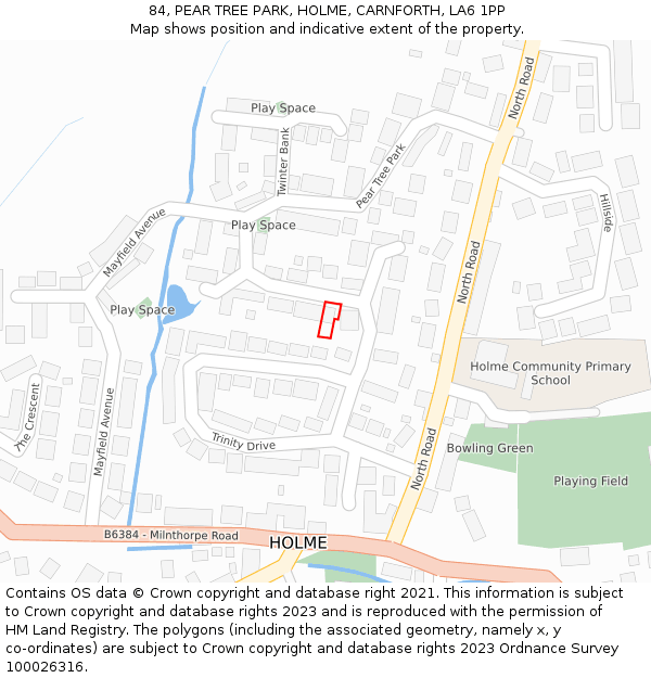 84, PEAR TREE PARK, HOLME, CARNFORTH, LA6 1PP: Location map and indicative extent of plot