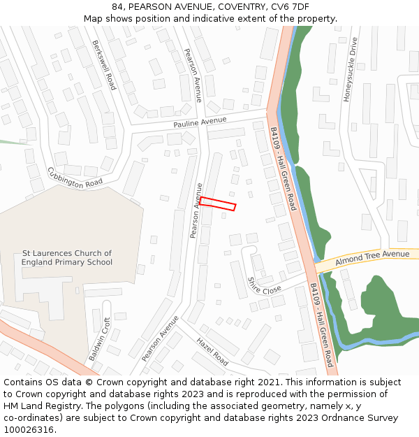 84, PEARSON AVENUE, COVENTRY, CV6 7DF: Location map and indicative extent of plot