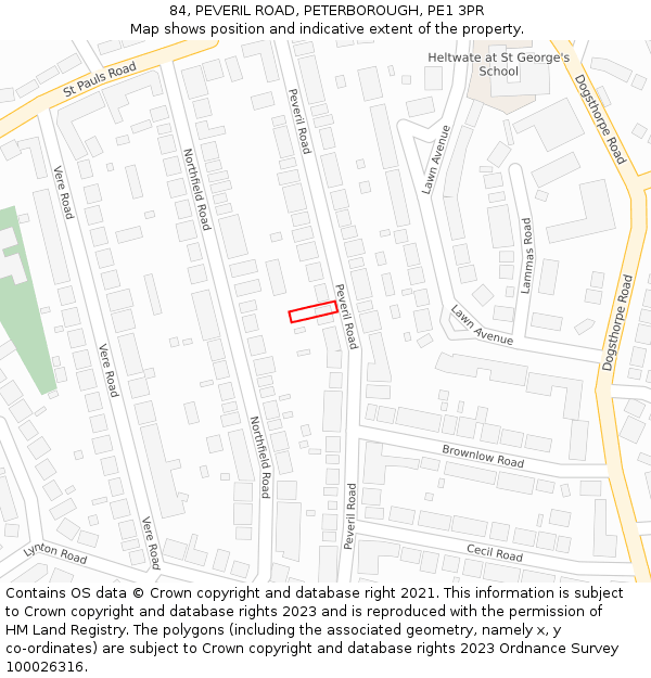 84, PEVERIL ROAD, PETERBOROUGH, PE1 3PR: Location map and indicative extent of plot