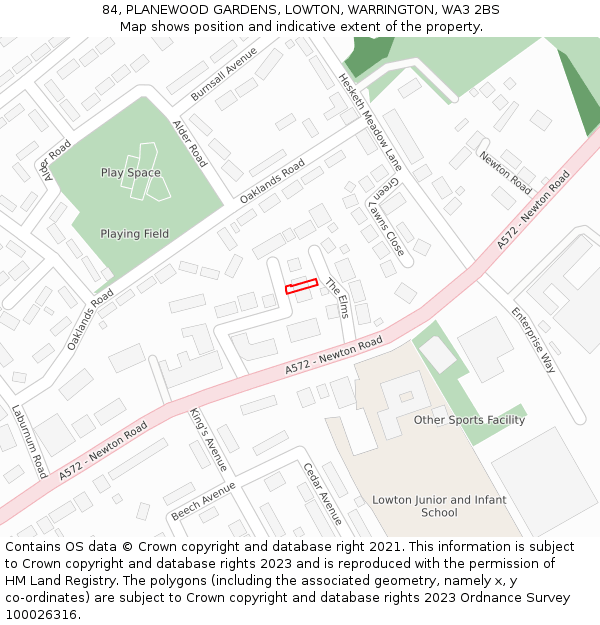 84, PLANEWOOD GARDENS, LOWTON, WARRINGTON, WA3 2BS: Location map and indicative extent of plot