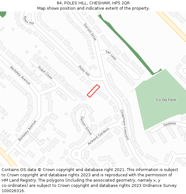 84, POLES HILL, CHESHAM, HP5 2QR: Location map and indicative extent of plot