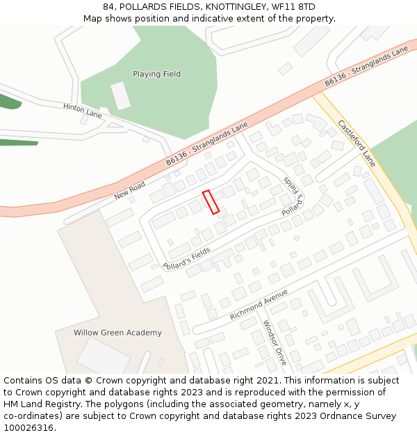 84, POLLARDS FIELDS, KNOTTINGLEY, WF11 8TD: Location map and indicative extent of plot