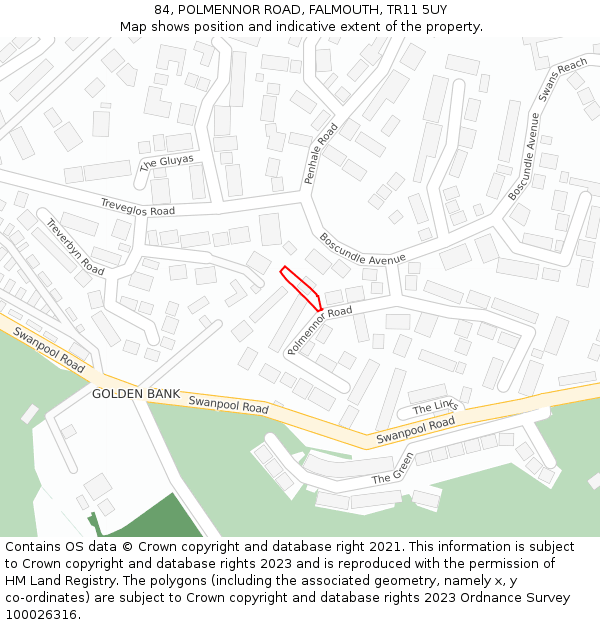 84, POLMENNOR ROAD, FALMOUTH, TR11 5UY: Location map and indicative extent of plot