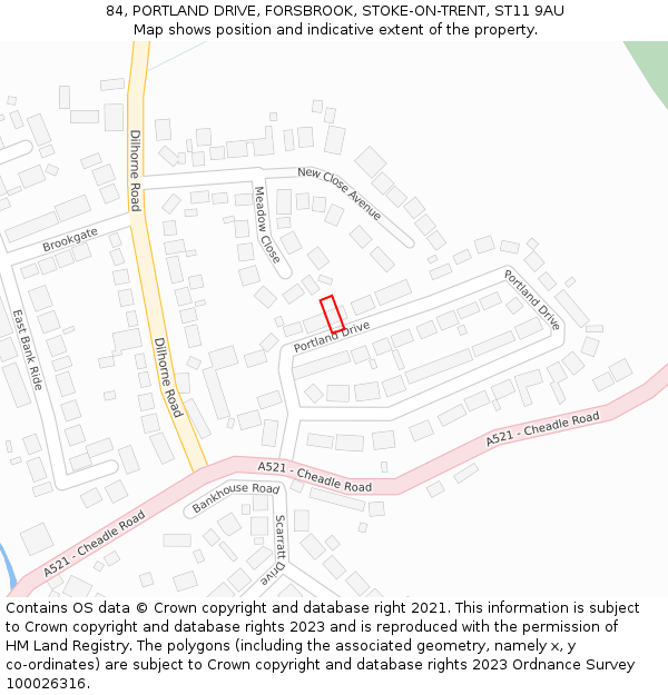 84, PORTLAND DRIVE, FORSBROOK, STOKE-ON-TRENT, ST11 9AU: Location map and indicative extent of plot