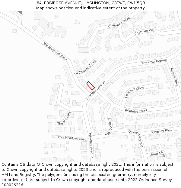 84, PRIMROSE AVENUE, HASLINGTON, CREWE, CW1 5QB: Location map and indicative extent of plot