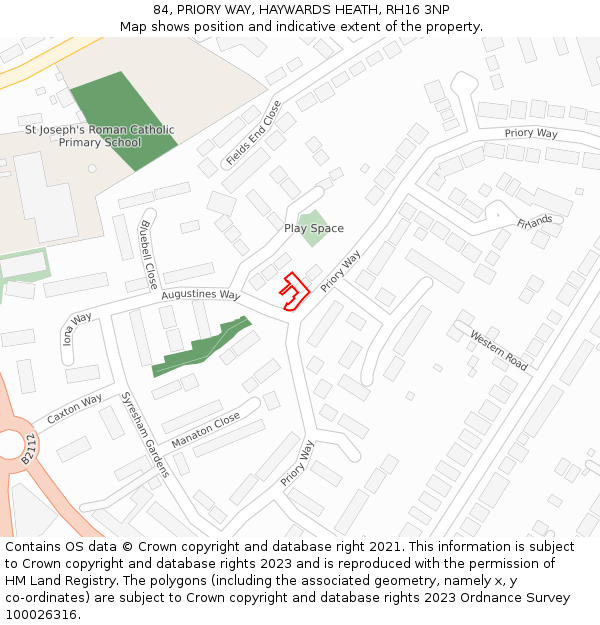 84, PRIORY WAY, HAYWARDS HEATH, RH16 3NP: Location map and indicative extent of plot