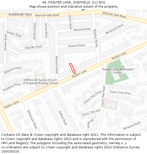 84, PSALTER LANE, SHEFFIELD, S11 8YQ: Location map and indicative extent of plot