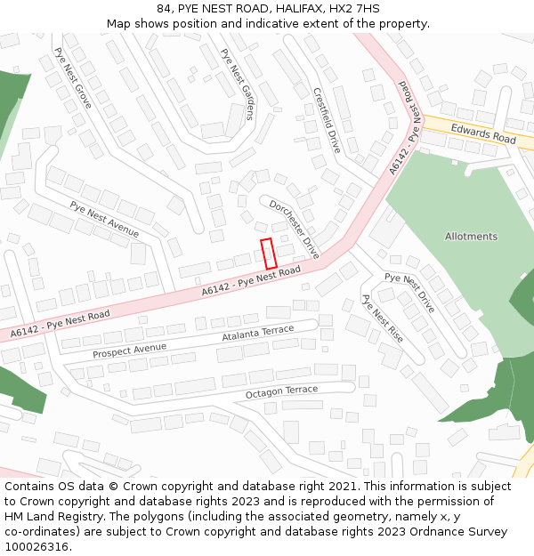 84, PYE NEST ROAD, HALIFAX, HX2 7HS: Location map and indicative extent of plot