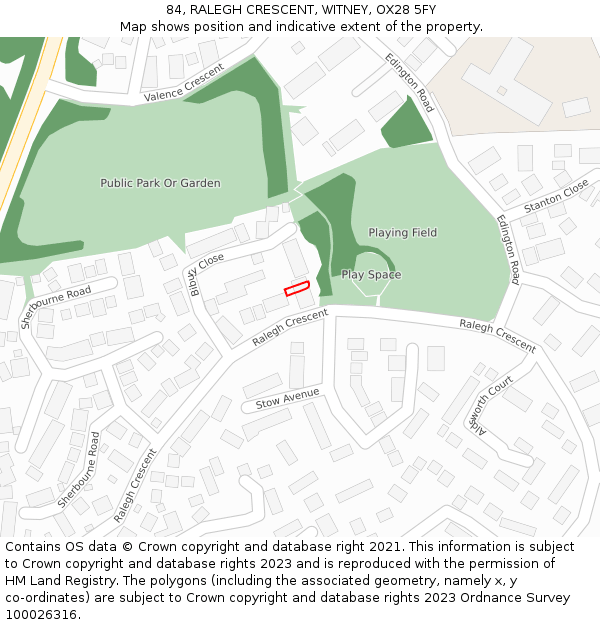 84, RALEGH CRESCENT, WITNEY, OX28 5FY: Location map and indicative extent of plot