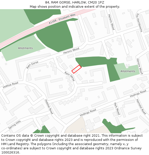 84, RAM GORSE, HARLOW, CM20 1PZ: Location map and indicative extent of plot