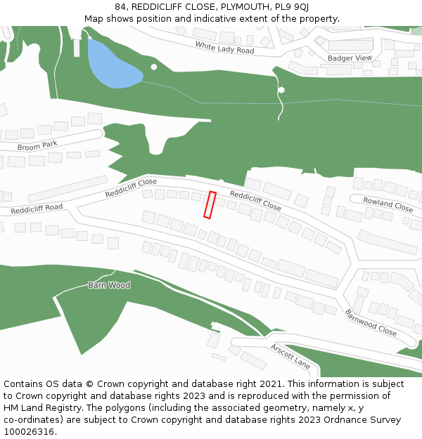 84, REDDICLIFF CLOSE, PLYMOUTH, PL9 9QJ: Location map and indicative extent of plot