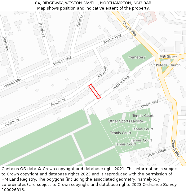 84, RIDGEWAY, WESTON FAVELL, NORTHAMPTON, NN3 3AR: Location map and indicative extent of plot