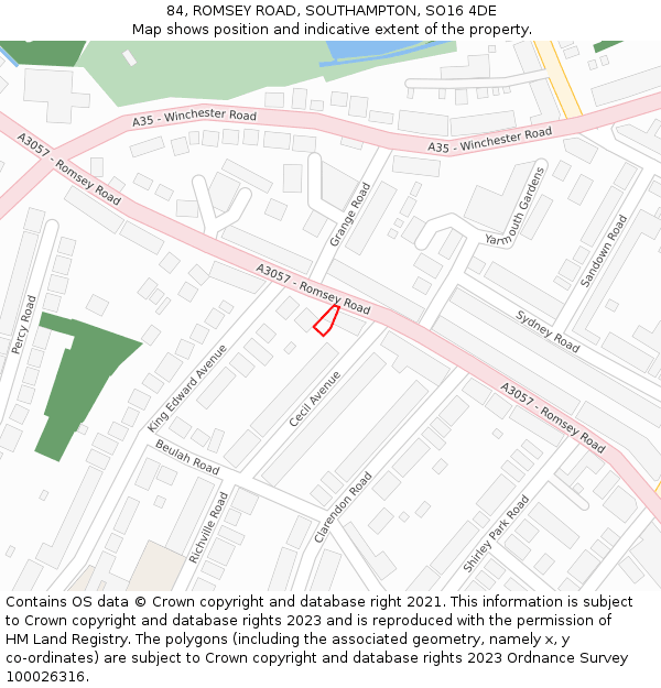 84, ROMSEY ROAD, SOUTHAMPTON, SO16 4DE: Location map and indicative extent of plot