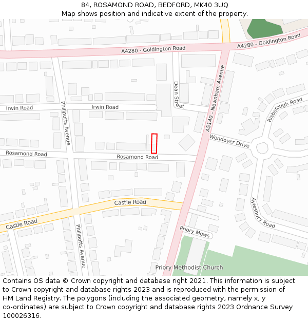 84, ROSAMOND ROAD, BEDFORD, MK40 3UQ: Location map and indicative extent of plot