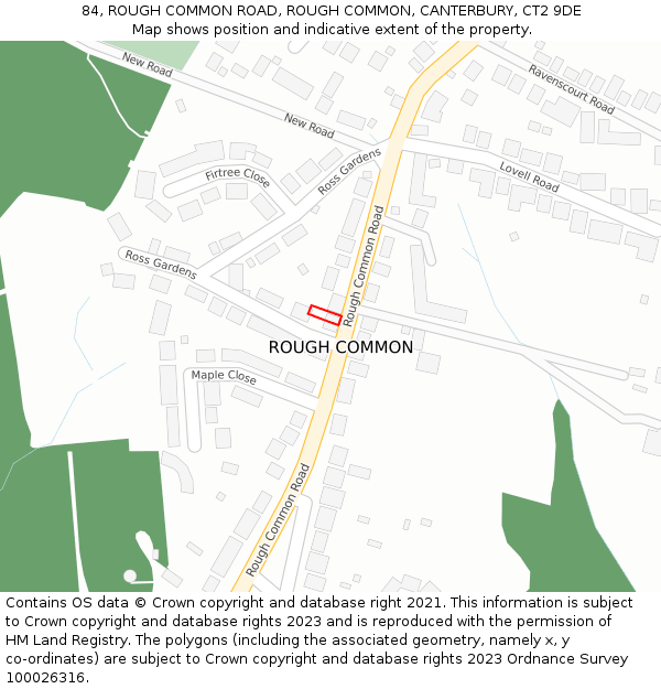 84, ROUGH COMMON ROAD, ROUGH COMMON, CANTERBURY, CT2 9DE: Location map and indicative extent of plot