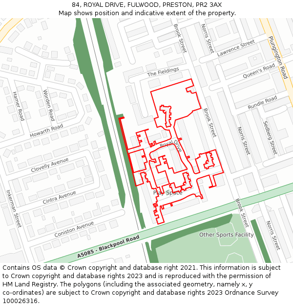 84, ROYAL DRIVE, FULWOOD, PRESTON, PR2 3AX: Location map and indicative extent of plot