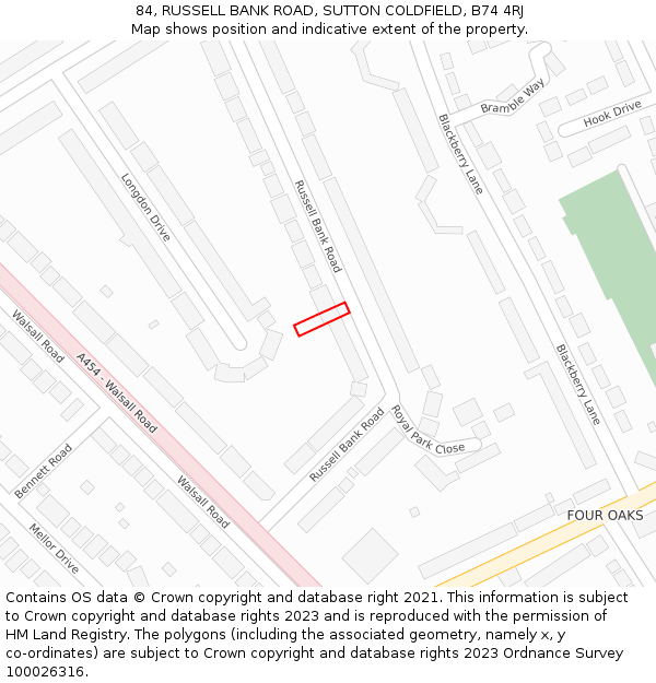 84, RUSSELL BANK ROAD, SUTTON COLDFIELD, B74 4RJ: Location map and indicative extent of plot