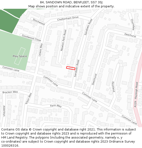 84, SANDOWN ROAD, BENFLEET, SS7 3SJ: Location map and indicative extent of plot