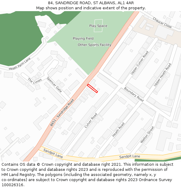 84, SANDRIDGE ROAD, ST ALBANS, AL1 4AR: Location map and indicative extent of plot