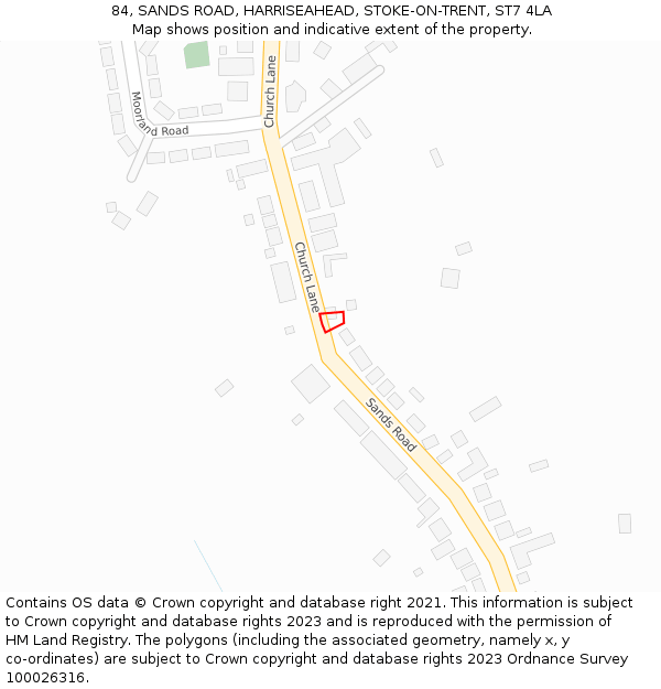 84, SANDS ROAD, HARRISEAHEAD, STOKE-ON-TRENT, ST7 4LA: Location map and indicative extent of plot