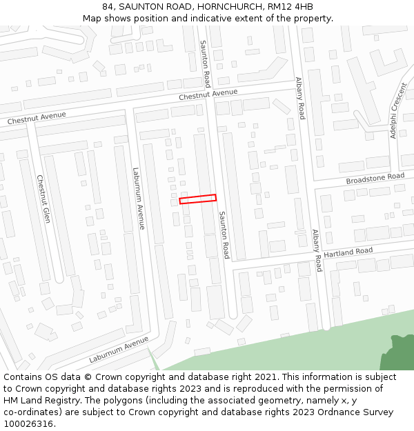 84, SAUNTON ROAD, HORNCHURCH, RM12 4HB: Location map and indicative extent of plot