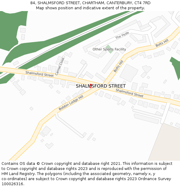 84, SHALMSFORD STREET, CHARTHAM, CANTERBURY, CT4 7RD: Location map and indicative extent of plot