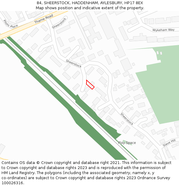 84, SHEERSTOCK, HADDENHAM, AYLESBURY, HP17 8EX: Location map and indicative extent of plot