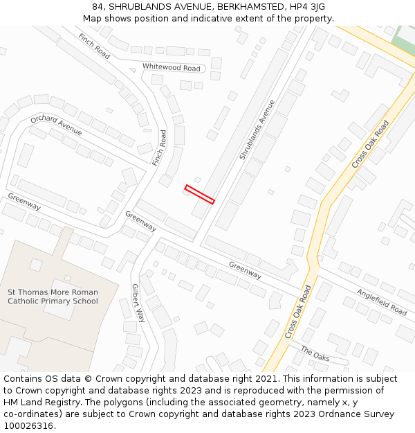 84, SHRUBLANDS AVENUE, BERKHAMSTED, HP4 3JG: Location map and indicative extent of plot