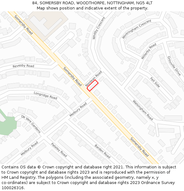 84, SOMERSBY ROAD, WOODTHORPE, NOTTINGHAM, NG5 4LT: Location map and indicative extent of plot