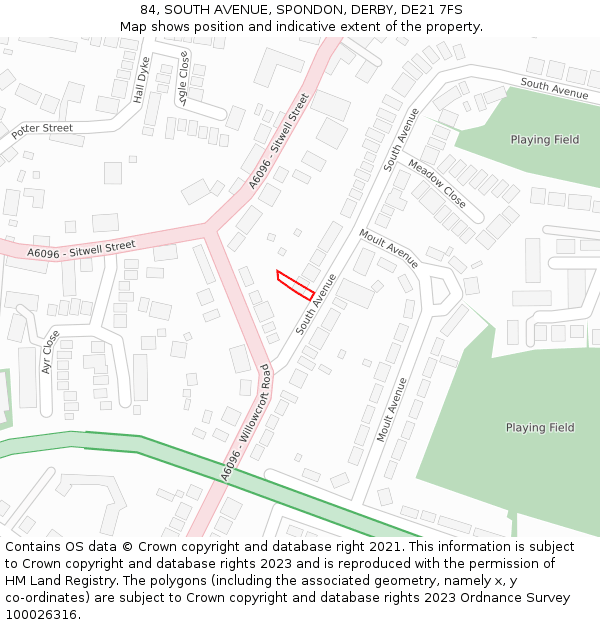 84, SOUTH AVENUE, SPONDON, DERBY, DE21 7FS: Location map and indicative extent of plot