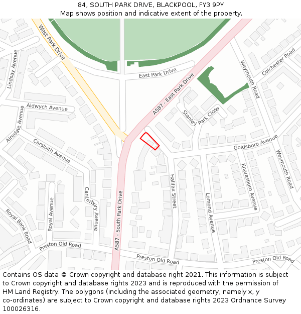 84, SOUTH PARK DRIVE, BLACKPOOL, FY3 9PY: Location map and indicative extent of plot