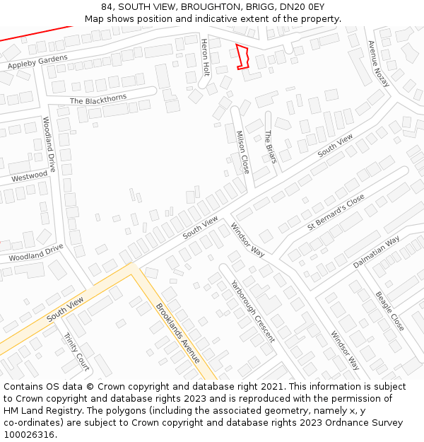 84, SOUTH VIEW, BROUGHTON, BRIGG, DN20 0EY: Location map and indicative extent of plot