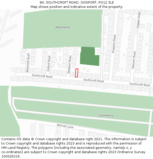 84, SOUTHCROFT ROAD, GOSPORT, PO12 3LE: Location map and indicative extent of plot