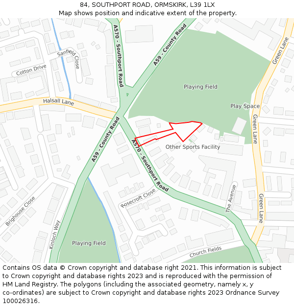 84, SOUTHPORT ROAD, ORMSKIRK, L39 1LX: Location map and indicative extent of plot