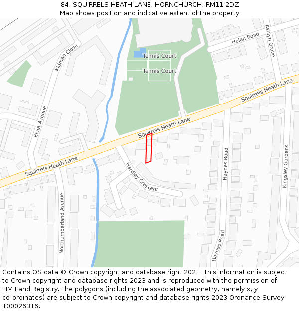 84, SQUIRRELS HEATH LANE, HORNCHURCH, RM11 2DZ: Location map and indicative extent of plot