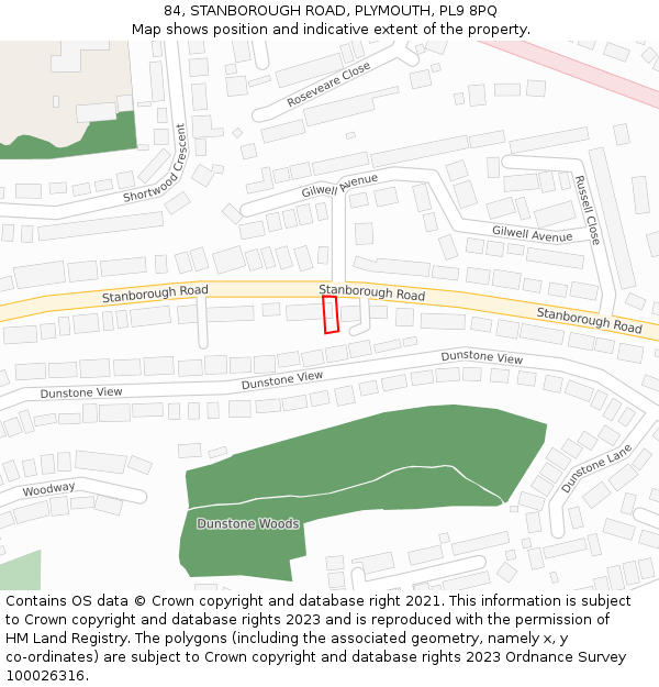 84, STANBOROUGH ROAD, PLYMOUTH, PL9 8PQ: Location map and indicative extent of plot