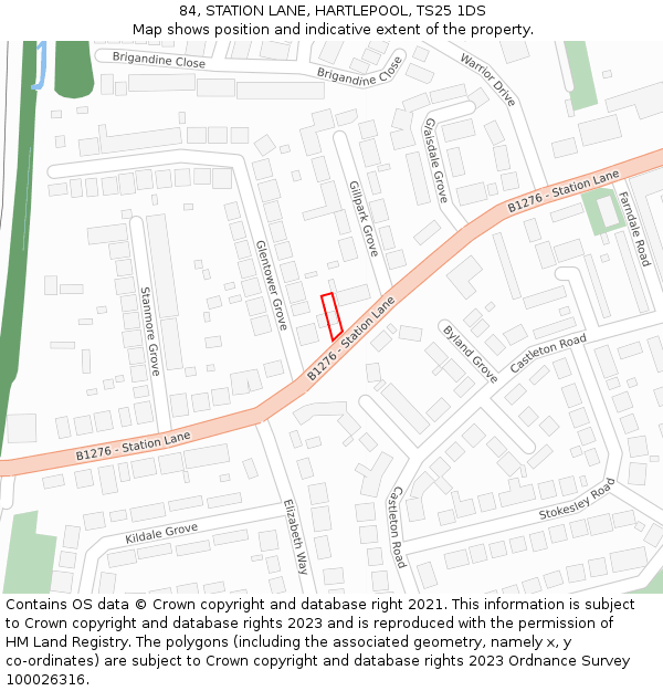 84, STATION LANE, HARTLEPOOL, TS25 1DS: Location map and indicative extent of plot