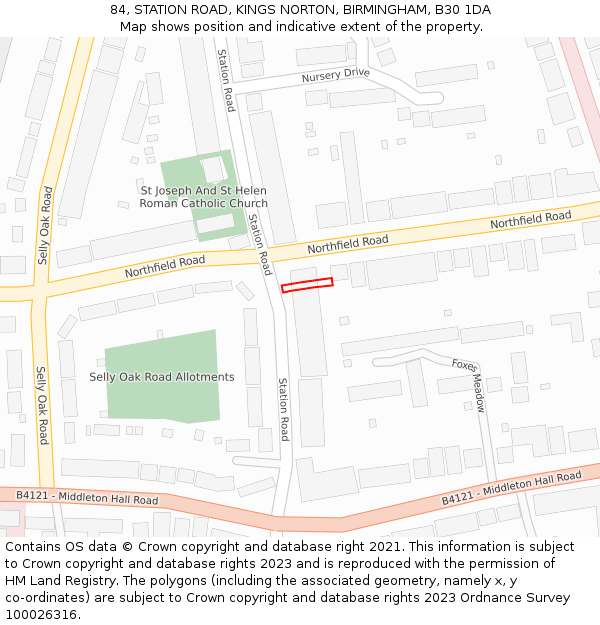 84, STATION ROAD, KINGS NORTON, BIRMINGHAM, B30 1DA: Location map and indicative extent of plot