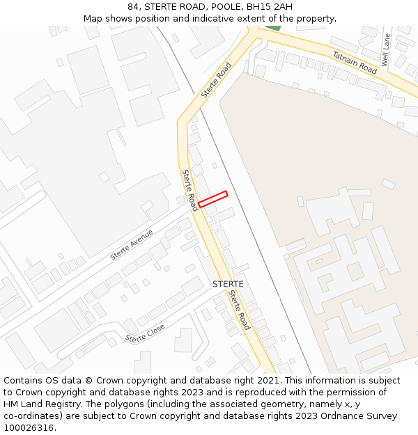 84, STERTE ROAD, POOLE, BH15 2AH: Location map and indicative extent of plot