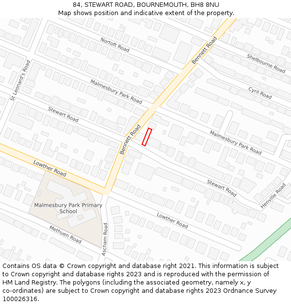 84, STEWART ROAD, BOURNEMOUTH, BH8 8NU: Location map and indicative extent of plot