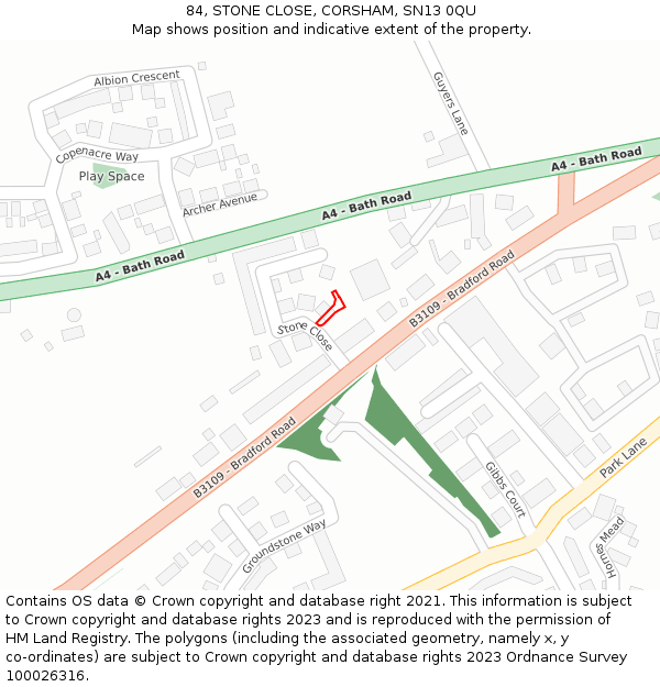 84, STONE CLOSE, CORSHAM, SN13 0QU: Location map and indicative extent of plot