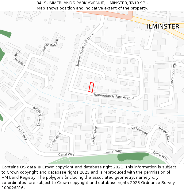 84, SUMMERLANDS PARK AVENUE, ILMINSTER, TA19 9BU: Location map and indicative extent of plot