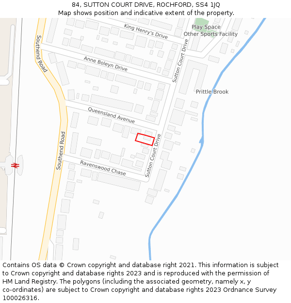 84, SUTTON COURT DRIVE, ROCHFORD, SS4 1JQ: Location map and indicative extent of plot