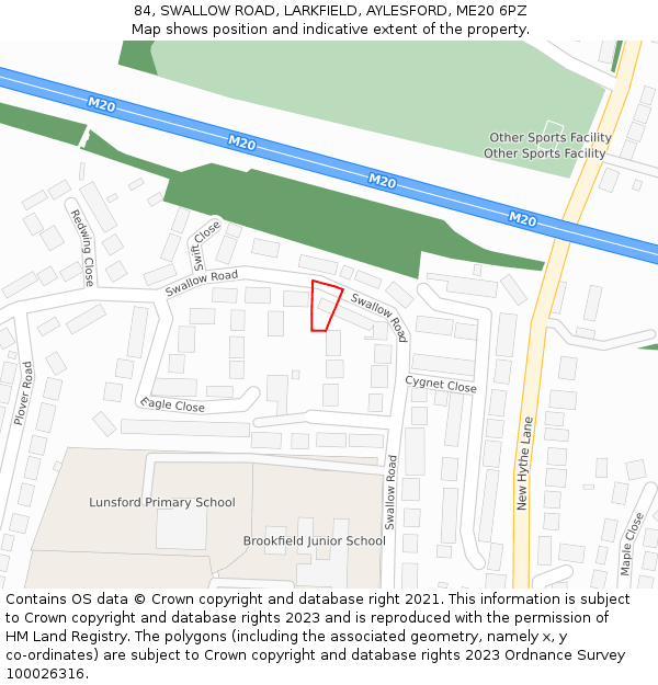 84, SWALLOW ROAD, LARKFIELD, AYLESFORD, ME20 6PZ: Location map and indicative extent of plot