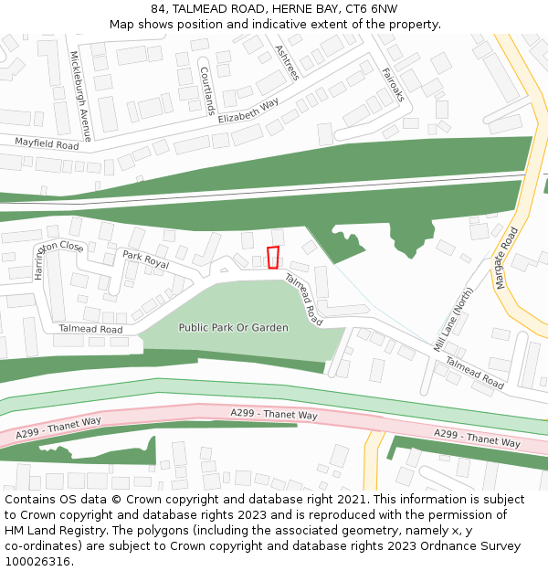 84, TALMEAD ROAD, HERNE BAY, CT6 6NW: Location map and indicative extent of plot