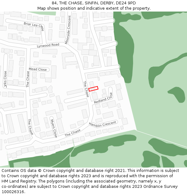 84, THE CHASE, SINFIN, DERBY, DE24 9PD: Location map and indicative extent of plot