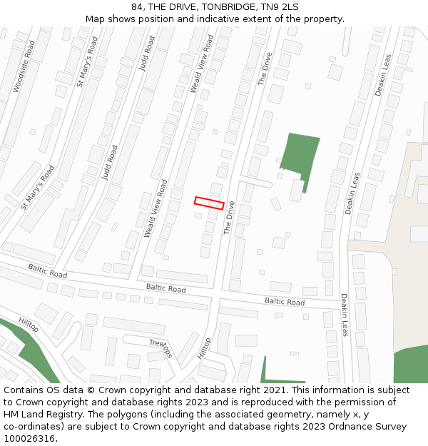 84, THE DRIVE, TONBRIDGE, TN9 2LS: Location map and indicative extent of plot