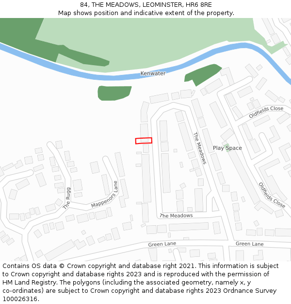 84, THE MEADOWS, LEOMINSTER, HR6 8RE: Location map and indicative extent of plot