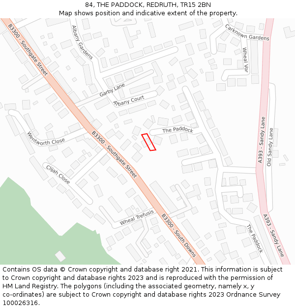 84, THE PADDOCK, REDRUTH, TR15 2BN: Location map and indicative extent of plot